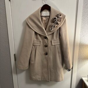 Jessica Simpson Cream Pea Coat with Floral Details